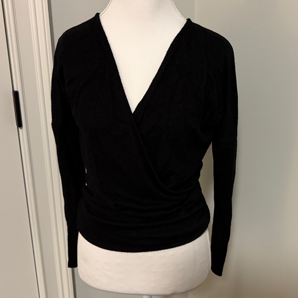 WHBM Deep V-Neck Black Wrap Top